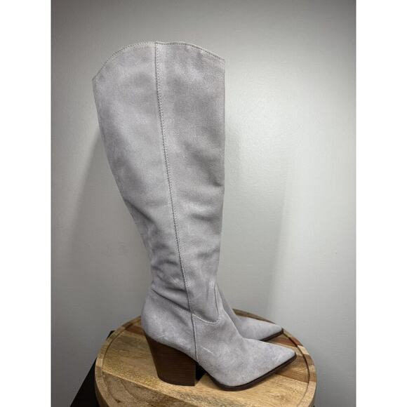 Vince Camuto Oyennda Pointed Toe Knee High Boots Women’s 10‎ Gray Suede Western - Picture 1 of 14
